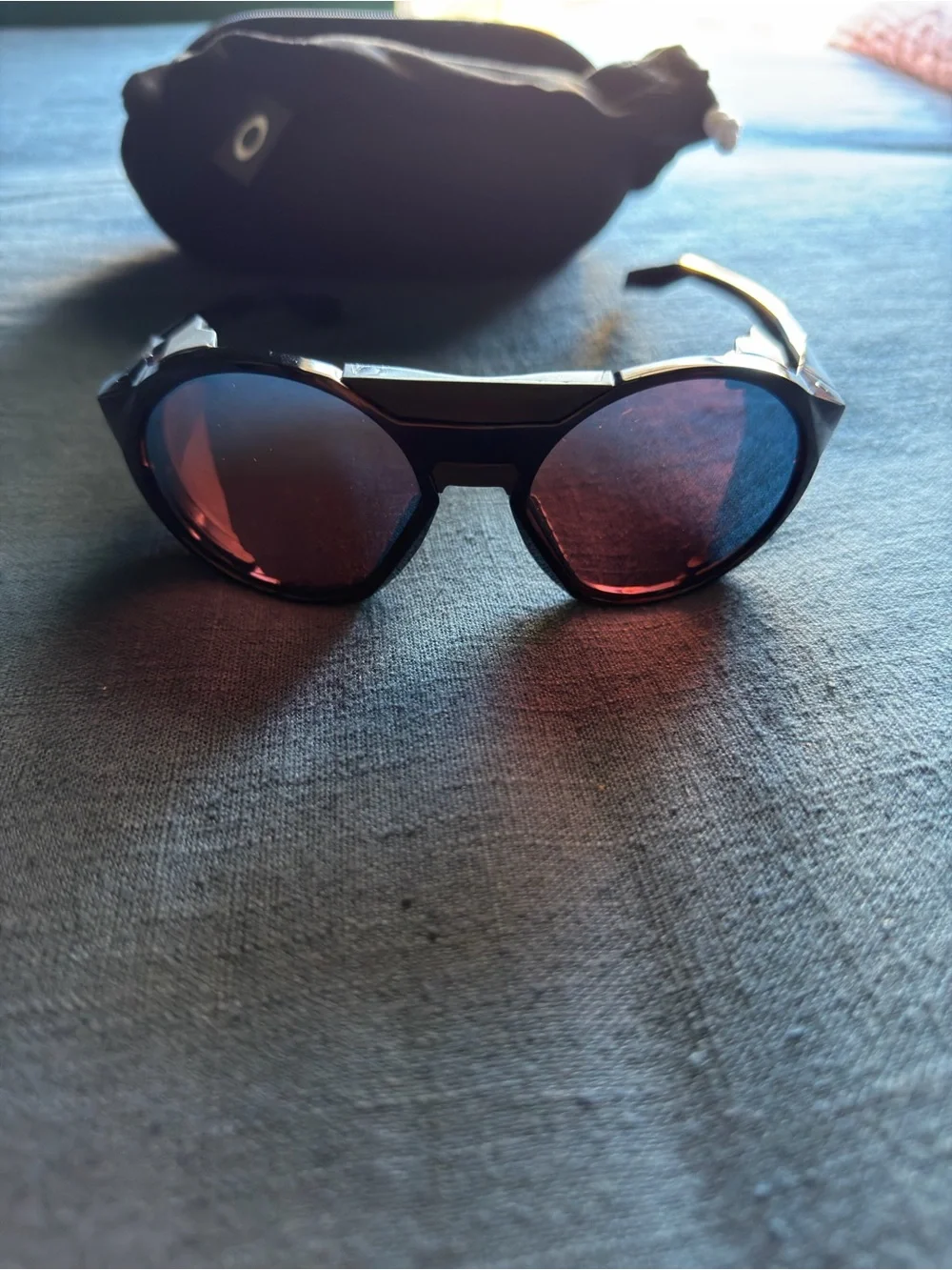 Oakley Clifden Black Frame Sunglasses with Red-Blue Mirrored Lenses